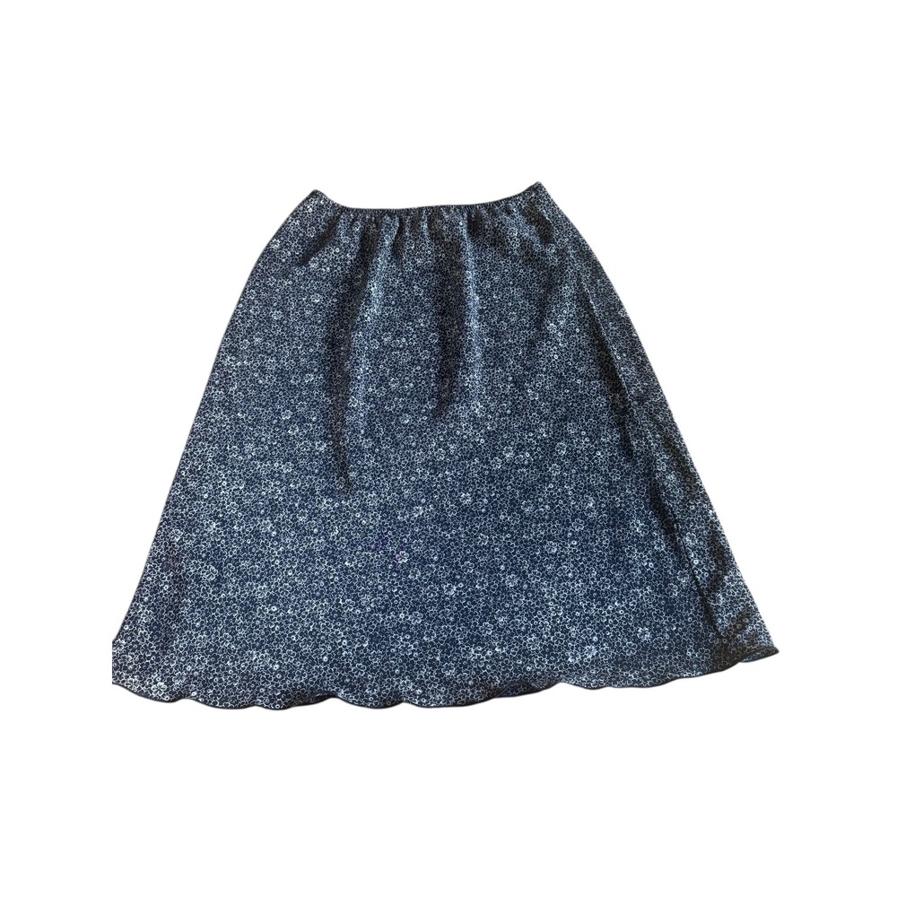 Brown and‎ White White Ditsy Floral Midi Skirt Elastic Waist Flowy Hem